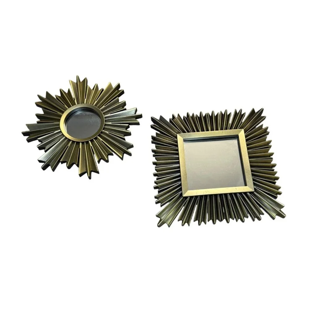MCM Atomic Style Decorative Mirrors Set of 2 Sun Starburst Brushed Gold Tone 10